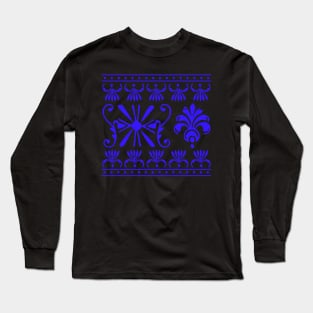 Indigo Blue Bohemian Aesthetic Pattern Long Sleeve T-Shirt